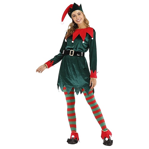 

Santa Claus Elf Outfits Fancy Christmas Dress Women's Christmas Christmas Christmas Eve Adults' Party Christmas Velvet Dress Belt Socks Hat