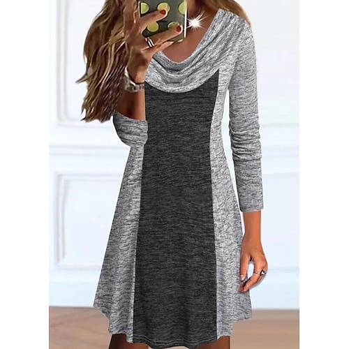 

Women's Sheath Dress Mini Dress Gray Long Sleeve Graphic Print Winter Fall Spring U Neck Modern Daily 2022 S M L XL 2XL 3XL
