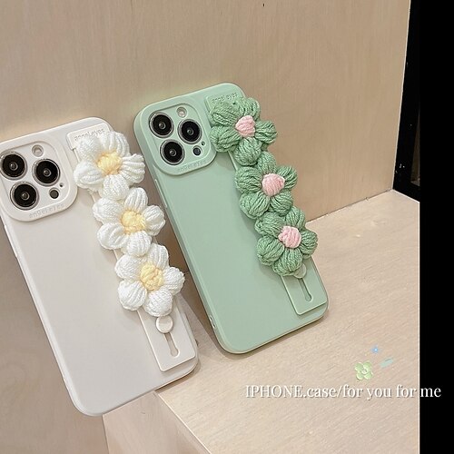 

Phone Case For Apple Back Cover iPhone 14 Pro Max 13 12 11 Pro Max Mini X XR XS 8 7 Plus Bumper Frame with Wrist Strap Kickstand Solid Colored Flower TPU PC