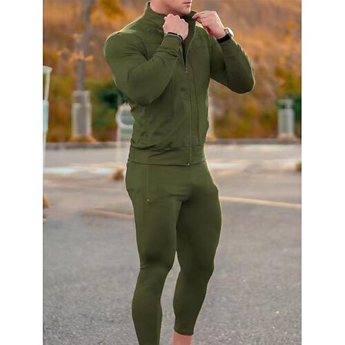 

Men's Tracksuit Sweatsuit 2 Piece Full Zip Athletic Winter Long Sleeve Thermal Warm Breathable Soft Fitness Running Jogging Sportswear Activewear Solid Colored Black Army Green Red
