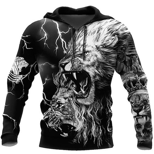 

Hombre Sudadera Con Capucha Gris Oscuro Con Capucha Animal León Estampados Estampado Diario Deportes Impresión 3D Básico Ropa de calle Design Primavera Otoño Ropa Sudaderas con capucha Sudaderas