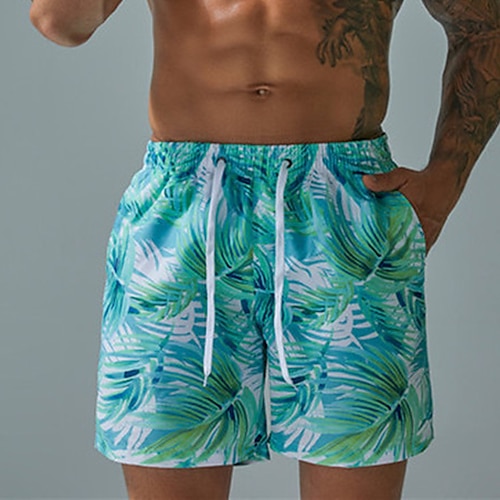 

Men's Swim Trunks Board Shorts Beach Shorts Drawstring Elastic Waist 3D Print Graphic Plants Breathable Soft Short Casual Daily Holiday Stylish Hawaiian Blue Dark Blue Micro-elastic