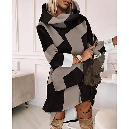 

Women's Casual Dress Mini Dress Black Long Sleeve Color Block Patchwork Winter Fall Autumn Turtleneck Stylish Vacation Weekend 2022 S M L XL XXL 3XL