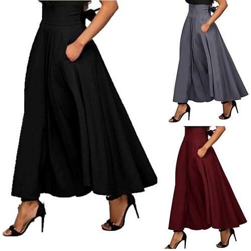 

Women's Basic Essential Skirts Street Solid Colored Belt Bow