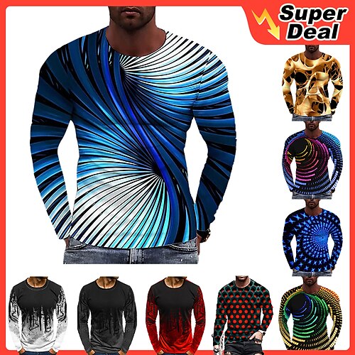 

Men's T shirt Tee Graphic Prints Spiral Stripe Crew Neck A B C D E 3D Print Daily Holiday Long Sleeve Print Clothing Apparel Designer Casual Big and Tall