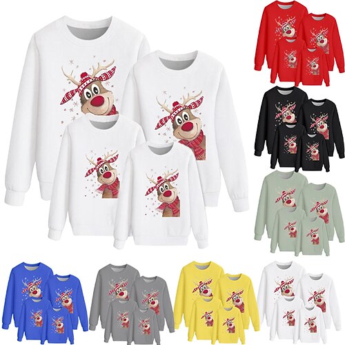 

Family Ugly Christmas Sweatshirt Pullover Graphic Deer Outdoor Crewneck Green Black Blue Long Sleeve Cute Matching Outfits