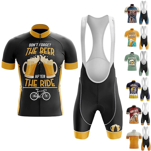 

21Grams Men's Cycling Jersey with Bib Shorts Short Sleeve Mountain Bike MTB Road Bike Cycling Black Green Royal Blue Oktoberfest Beer Bike Clothing Suit 3D Pad Breathable Quick Dry Moisture Wicking