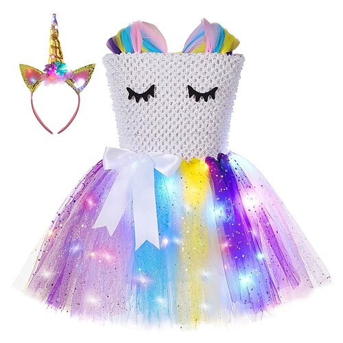 

Toddler Girls' Party Dress Rainbow Party Dress Above Knee Dress Performance Sleeveless Fashion Dress 3-7 Years Spring Rainbow