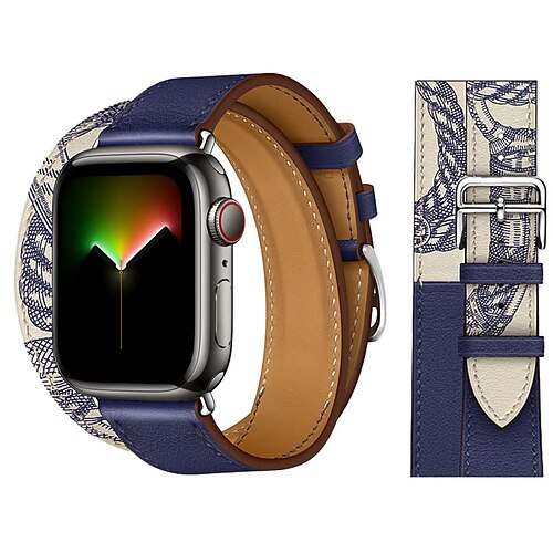 

Smart Watch Band for Apple iWatch Series 8 7 6 5 4 3 2 1 SE 38/40/41mm 42/44/45/49mm Genuine Leather Smartwatch Strap Double Tour Classic Buckle Leather Loop Replacement Wristband
