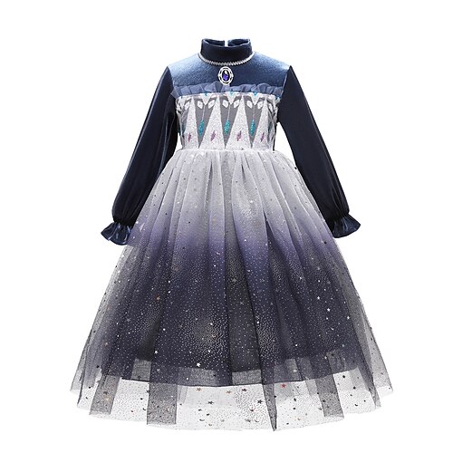 

Frozen Kids Girls' Party Dress Galaxy Lace Maxi Dress Performance Sparkle Tulle Standing Collar Long Sleeve Sweet Dress 3-10 Years Winter Royal Blue