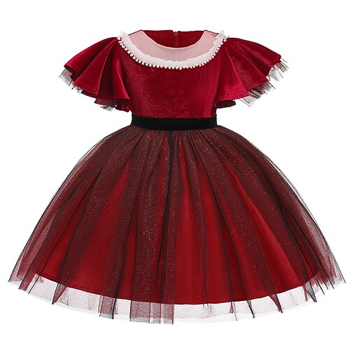 

Kids Girls' Dress Solid Color Party Dress Asymmetrical Dress Pegeant Short Sleeve Princess Dress 3-10 Years Spring Red