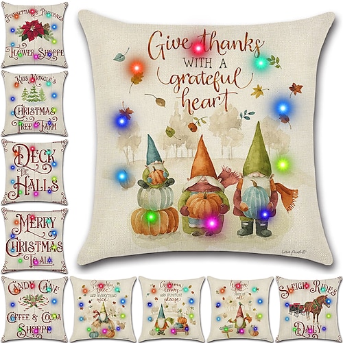 

Christmas LED Lights Throw Pillow Cover 1PC Gnome Merry Soft Decorative Square Cushion Pillowcase for Bedroom Livingroom Sofa Couch Chair Superior Quality