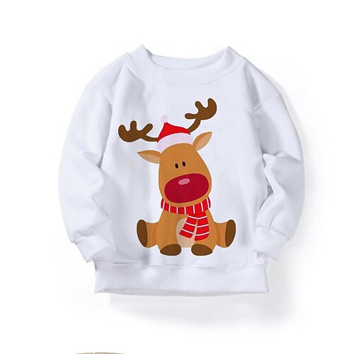 

Kids Boys Christmas Sweatshirt Pullover Animal Elk Long Sleeve Crewneck Children Top Casual Sweatshirt Cute Daily White Winter 7-13 Years / Fall