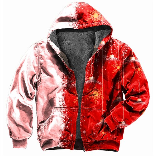 

Men's Fleece Jacket Full Zip Hoodie Fleece Hoodie Sherpa Jacket Burgundy Red Hooded Elk Graphic Prints Zipper Print Christmas Sports & Outdoor Daily 3D Print Fleece Streetwear Designer Casual Winter