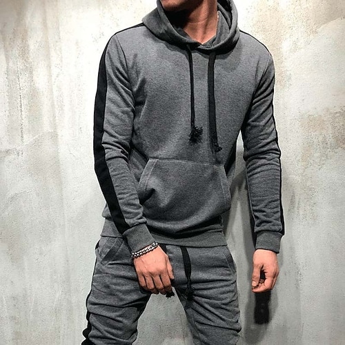 

Men's Hoodie Army Green Dark Gray White Hooded Stripes Pocket Drawstring Sports & Outdoor Sports Streetwear Streetwear Casual Big and Tall Fall & Winter Clothing Apparel Hoodies Sweatshirts