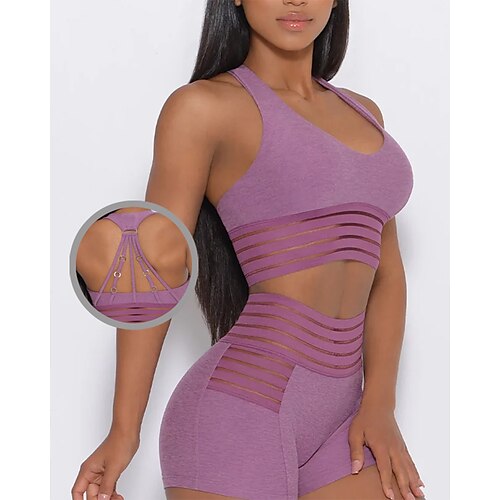 

Women's Strap Sports Bra Yoga Top Medium Support Mesh Open Back Solid Color Purple Blue Spandex Yoga Fitness Gym Workout Sports Bra Top Sport Activewear Breathable Quick Dry Comfortable Stretchy Slim