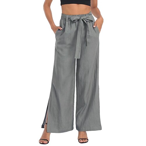 

Women's Wide Leg Pants Trousers Linen / Cotton Blend Grey Navy Green High Waist Casual Daily Full Length Outdoor Solid Colored S M L XL XXL