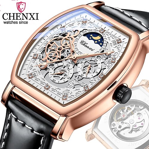 

CHENXI Brand Classic Mens Square Automatic Watch Luxury Leather Waterproof Mechanical Tourbillon Clock Business Men Wristwatch