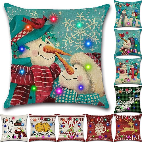 

Christmas LED Lights Throw Pillow Cover 1PC Snowman Cute Soft Decorative Square Cushion Pillowcase for Bedroom Livingroom Sofa Couch Chair Superior Quality