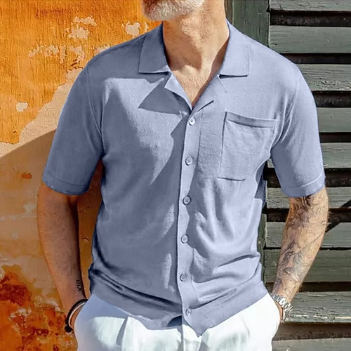 

Men's Shirt Solid Color Turndown Royal Blue Light gray Dark Gray GrayBlue Beige Street Daily Short Sleeve Button-Down Clothing Apparel Fashion Casual Comfortable Pocket