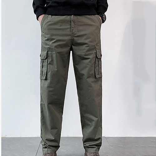 

Men's Cargo Pants Trousers Pocket Elastic Waist Straight Leg Solid Color Comfort Breathable Daily Holiday Going out 100% Cotton Sports Fashion Green Black Micro-elastic