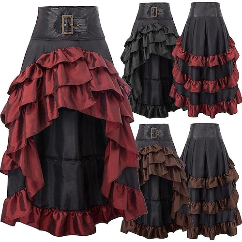 

Women's Skirt Petticoat Gothic Dress Long Skirt Maxi Polyester Black Red Brown Skirts Fall & Winter Ruffle Asymmetric Hem Retro Vintage Gothic Victorian Carnival Costumes Ladies Carnival Party S M L