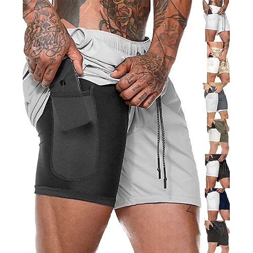 

Men's Running Shorts Compression Shorts 2 in 1 with Phone Pocket Bottoms Sports Outdoor Athletic Breathable Quick Dry Moisture Wicking Fitness Gym Workout Running Sportswear Activewear Solid Colored