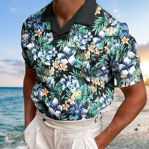 

Men's Polo Shirt Golf Shirt Floral Graphic Prints Leaves Turndown Green Black 3D Print Outdoor Street Short Sleeves Print Clothing Apparel Fashion Designer Casual Breathable