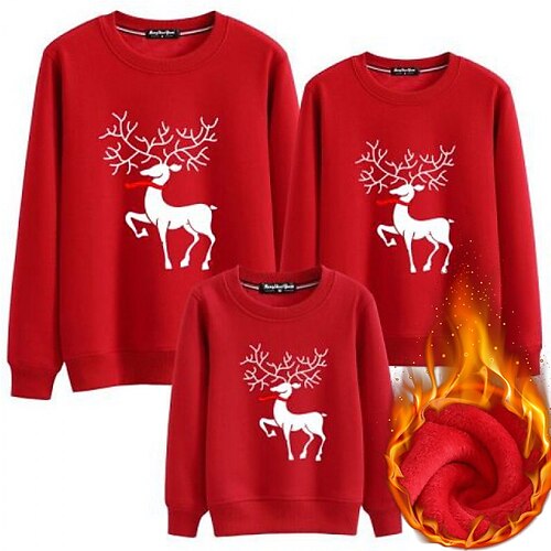 

Family Christmas Sweatshirt Elk Casual Crewneck Black Yellow Red Long Sleeve Cute Matching Outfits