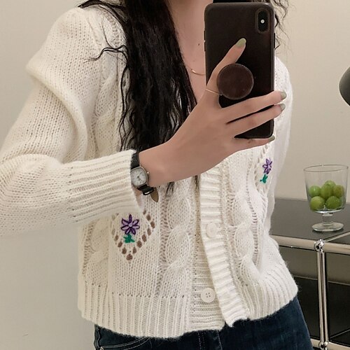 

Women's Cardigan Sweater Jumper Ribbed Cable Knit Knitted Pure Color V Neck Stylish Casual Outdoor Holiday Winter Fall Pink Light Blue One-Size / Wool / Long Sleeve / Weekend