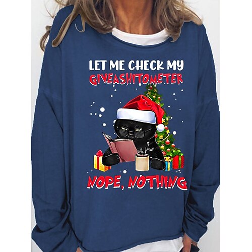 

Women's Sweatshirt Pullover Basic Green Black Blue Cat Christmas Round Neck Long Sleeve S M L XL 2XL 3XL