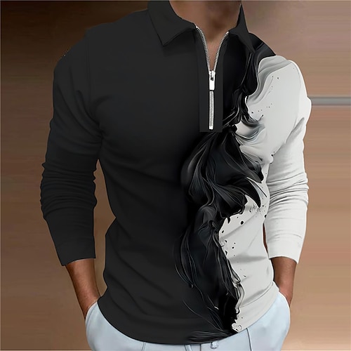 

Men's Polo Shirt Golf Shirt Gradient Graphic Prints Turndown Black Pink 3D Print Outdoor Street Long Sleeve Zipper Print Clothing Apparel Fashion Designer Casual Soft