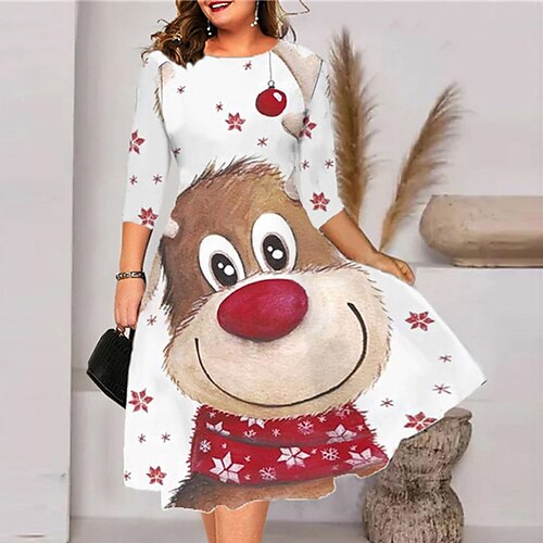 

Women's Plus Size Christmas Dress Work Dress Animal 3/4 Length Sleeve Winter Fall Midi Dress Christmas Dress Work Dress