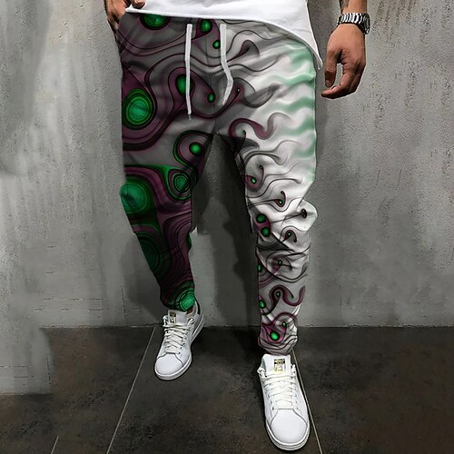 

Men's Joggers Trousers Casual Pants Drawstring Elastic Waist 3D Print Abstract Graphic Prints Comfort Casual Daily Streetwear Basic Fashion Green Blue Micro-elastic