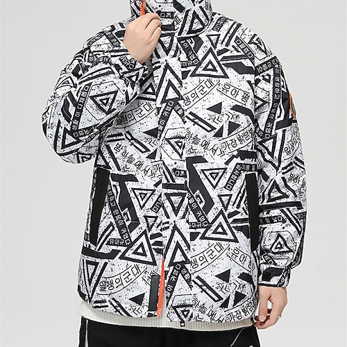 

Men's Coat Warm Sports & Outdoor Zipper Geometry 3D Printed Graphic Stand Collar Fashion Jacket Outerwear Long Sleeve Pocket Fall & Winter