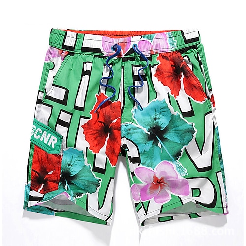 

Men's Swim Shorts Swim Trunks Board Shorts Drawstring Elastic Waist Plants Print Comfort Breathable Short Casual Daily Beach Fashion Streetwear Green Micro-elastic