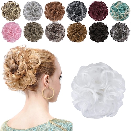 

Hair Buns Hair Piece Messy Tousled Wavy Curly Scrunchies Wrap Ponytail Extensions with Elastic Rubber Band Synthetic Donut Updo Hairpieces for Women Girls
