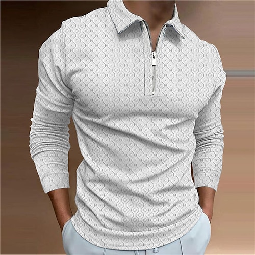 

Men's Collar Polo Shirt Golf Shirt Graphic Prints Turndown Blue Yellow White 3D Print Outdoor Street Long Sleeve Zipper Print Clothing Apparel Fashion Designer Casual Soft