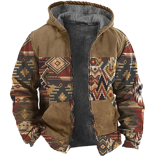 

Men's Full Zip Hoodie Jacket Brown Hooded Color Block Graphic Prints Zipper Print Sports Outdoor Daily Sports 3D Print Fleece Boho Streetwear Designer Winter Clothing Apparel Hoodies Sweatshirts