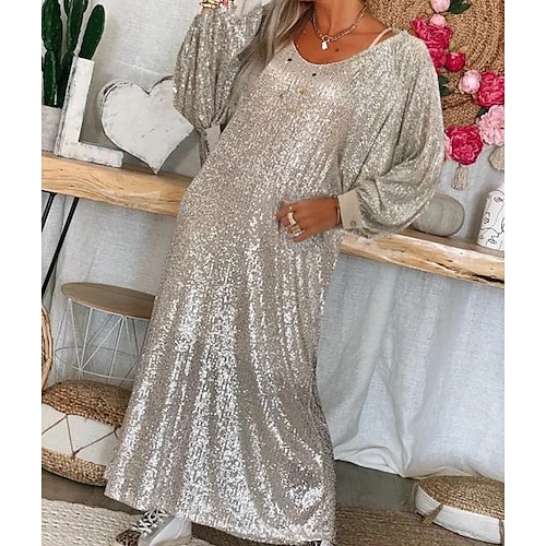 

Women's Plus Size Casual Dress Solid Color Crew Neck Long Sleeve Winter Fall Stylish Modern Maxi long Dress Vacation Going out Dress