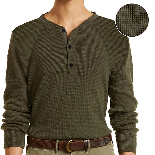 

Men's Waffle Shirt Henley Shirt Solid Color Henley Olive Green Navy Blue Gray White Work Daily Long Sleeve Button-Down Clothing Apparel Fashion Streetwear Casual / Sports