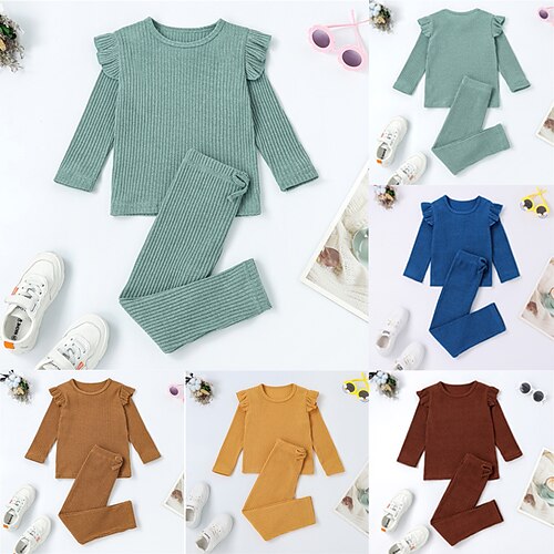 

2 Pieces Toddler Girls' Solid Color Sweatshirt & Pants Set Long Sleeve Active Outdoor 3-7 Years Winter Yellow Light Green Royal Blue