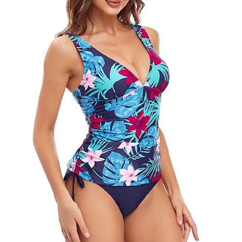 

Women's Swimwear Tankini 2 Piece Normal Swimsuit Slim Solid Color Light Blue Camisole Strap Bathing Suits New Vacation Fashion / Sexy