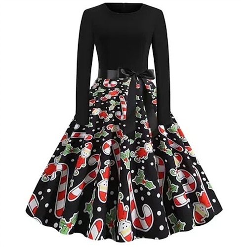 

Women's Swing Dress Mini Dress Light Green Red White Long Sleeve Snowman Patchwork Winter Fall Autumn Crew Neck Modern Christmas Vacation 2022 S M L XL XXL