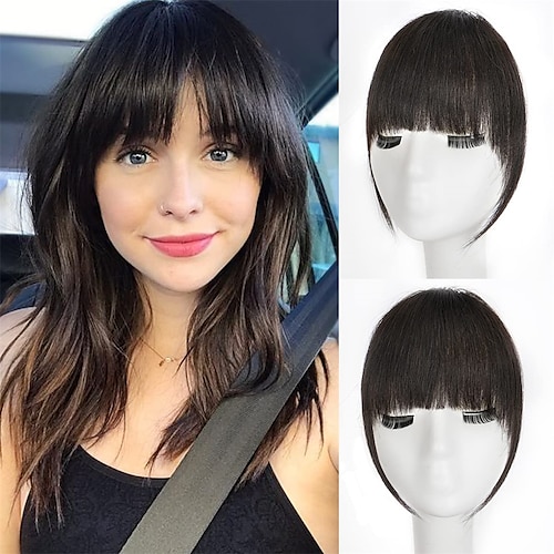

Bangs Hair Clip in Bangs for Women 100% Human Hair Wispy Bangs Fringe with Temples Hairpieces Clip on Air Bangs Flat Neat Bangs Hair Extension for Daily Wear