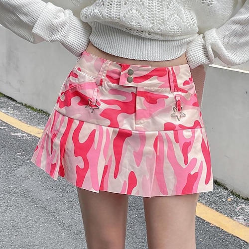 

Women's Cargo Skirt Mini Cotton Blend Pink Skirts Summer Punk Gothic S M L