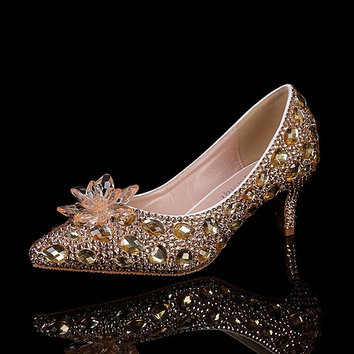 

Women's Wedding Shoes Wedding Party Dress Shoes Glitter Crystal Sequined Jeweled Evening Bag Wedding Heels Rhinestone Crystal Sparkling Glitter Low Heel Pumps Pointed Toe Vintage Sexy Minimalism