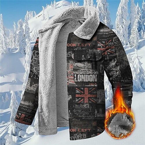 

Men's Coat Warm Sports & Outdoor Zipper Letter National Flag 3D Printed Graphic Turndown Sports Jacket Outerwear Long Sleeve Pocket Fall & Winter