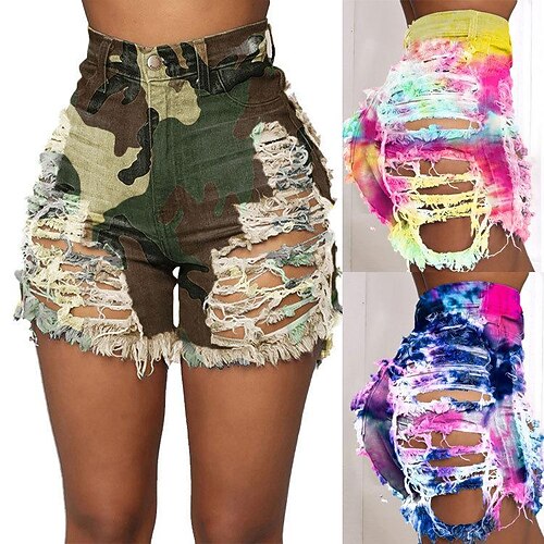 

Women's Shorts Cotton blue rose red Camouflage Cyan High Waist Streetwear Stylish Street Casual Short Breathable Camouflage S M L XL 2XL