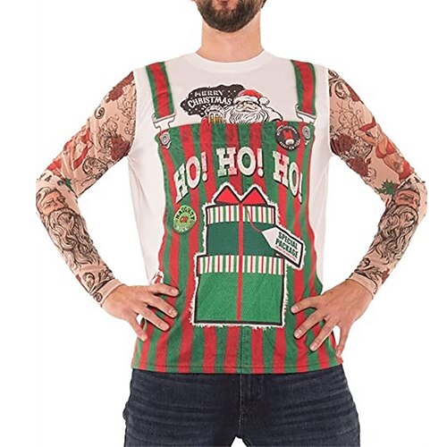 

Men's T shirt Tee Letter Graphic Prints Crew Neck Red 3D Print Outdoor Christmas Long Sleeve Print Clothing Apparel Basic Sports Designer Casual
